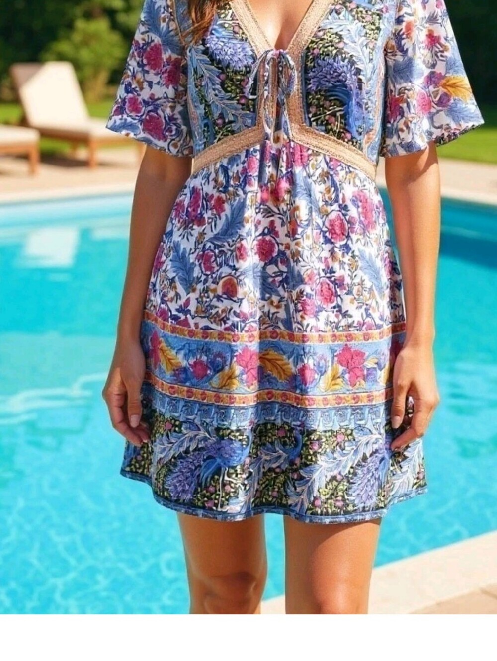 The Pyramid Collection Floral  Boho Summer  Tunic Mini Dress Size M
